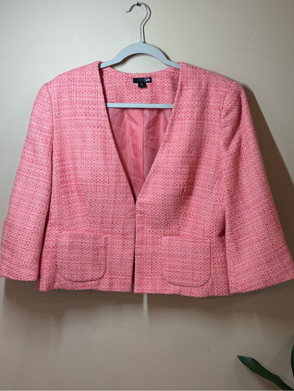 East 5th Coral-Pink Tweed Open-Front Jacket, XL